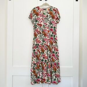 Liza Byrd Floral Midi Dress in Pink and Orange